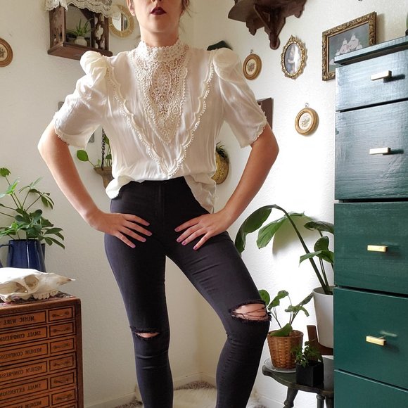 Vintage Tops - vintage Edwardian style lace blouse
